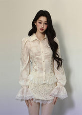 Slim Fit French Lace Trim Shirt